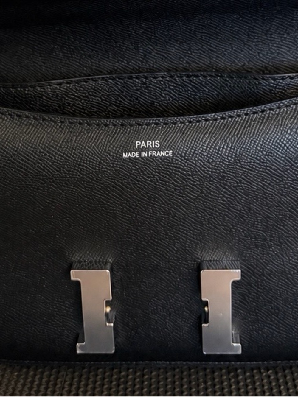 Silver Hardware Black Real Leather Shoulder/Crossbody Bag with H closure - Picture 7 of 11